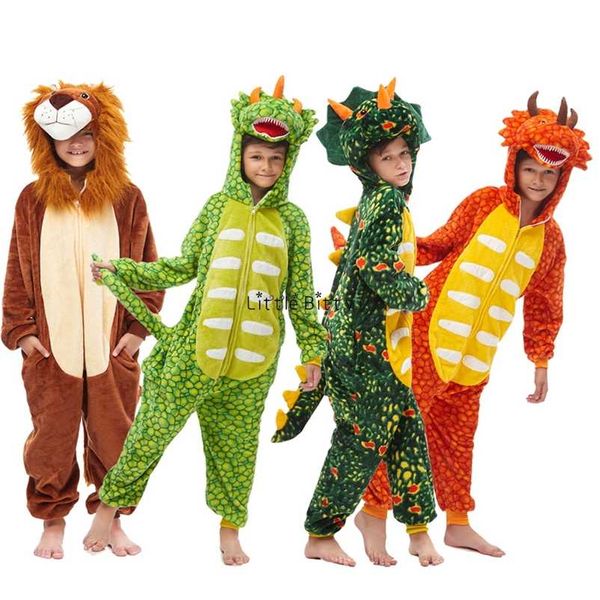Hiver filles flanelle arc-en-ciel licorne pyjamas enfants Panda Animal Oneise combinaisons bébé vêtements de nuit 4 6 8 10 12Y 211130