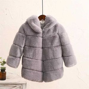 Filles d'hiver manteau de fourrure mode élégante bébé fille fausse veste Parka à capuche vêtements d'extérieur épais vêtements chauds TZ651 211204