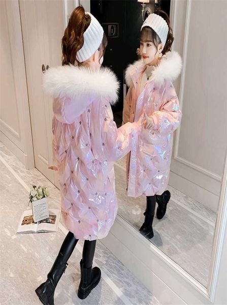 Hiver Girls Colon de fourrure à capuche Coton Coat Midlengle Enfants Enfants039s Veste de neige chaude à la mode
