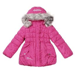 Winter Meisjes Jas 3-6Y Jongen Skikak Kids Sport Warme Jassen Katoen Polyester Top Zachte Bontkraag Hooded Muumi Pink 211027