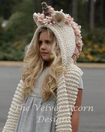 Écharpe à capuche licorne pour filles d'hiver, chapeau créatif Unique pour enfants avec poche, chapeau tricoté chaud pour filles, vêtements pour enfants de 26 ans7489047