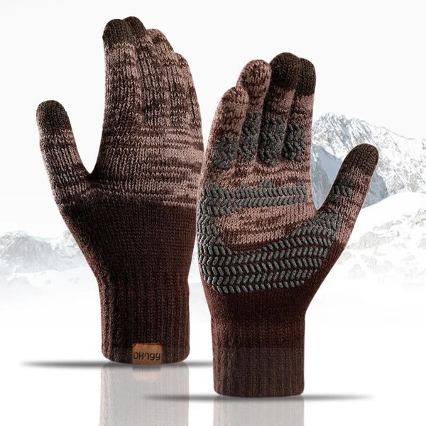 Gants d'hiver pour hommes tricotés à grande taille cyclisme mâle flecette mâle non glissant écran tactile acrylique doux épais 231222