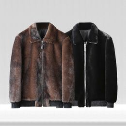 Chaqueta de invierno de lana de visón dorado para hombre, abrigo de piel gruesa y cuello de terciopelo integrado, talla bonita 9XVZ