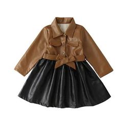 Hiver bon bébé filles veste en cuir robes mode enfants couture PU robe enfants manteaux jupes 2 7 ans