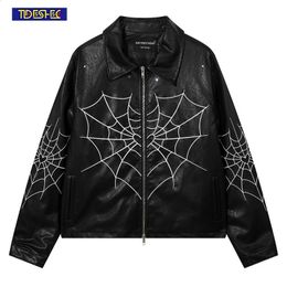 Winter Gothic Zip-Up Jassen Vrouwen Spinnenweb Borduren Casual Jassen Hipster Y2k Harajuku Punk Streetwear Leren Jas Jassen 240124