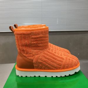 Invierno Toalla verde Tela Moto botines de piel de oveja pisos botas de nieve punta redonda botines térmicos diseñadores de lujo zapatos de marca 35-41