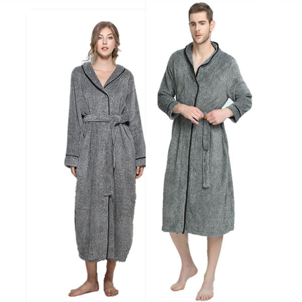 Winter Grey Grey Fleece Unisexe Peignoir Peignoir KnightPowns Robes Sleepwear Serviette Toilet Bain Robe Robe pour Femmes Hommes XL-5XL