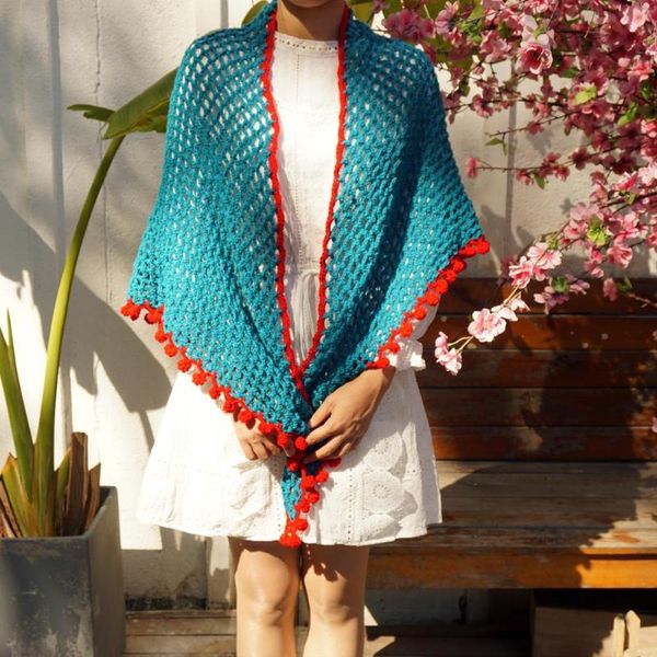 ÉCHARPE BLEU AU CROCHET FAIT À LA MAIN D'HIVER ÉCHARPES FEMMES PONCHO CADEAU DE NOËL COUVERTURE DE MAMAN Couvertures