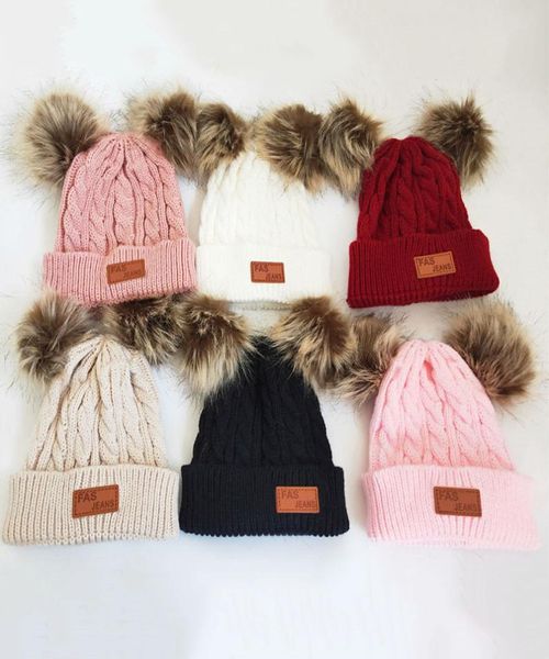 Chapeau d'hiver garçons filles bonnets tricotés épais bébé mignon cheveux casquette infantile enfant en bas âge casquette chaude garçon fille Pom Poms Hats3541350