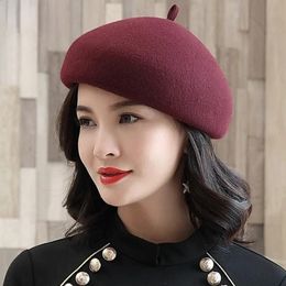 Winterhoed voor dames jaren 1920 Gatsby-stijl Warm 100 Wol Fedora Moeder Vilten Hoed Dames Kerkhoeden Cloche Bonnet Femme Baret Cap 240126