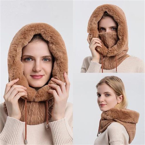 Chapeau d'hiver pour femmes à capuche masque facial peluches garder au chaud épaissir Style cou écharpe bonnet tricoté cachemire cache-cou GC1798