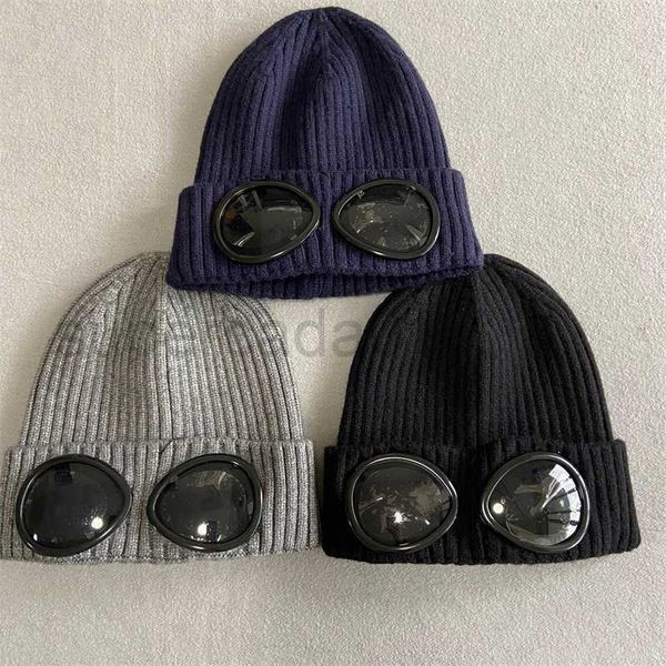 Sombrero de invierno dos gafas gaanie gayas para hombres diseñador diseñador lana gafas de tejido de tejido gordo