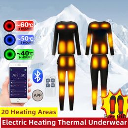 Winterverwarming Ondergoedpak USB Batterijaangedreven Elektrisch verwarmde fleece gevoerde ski Thermische tops Broek Smart Control-temperatuur 231229