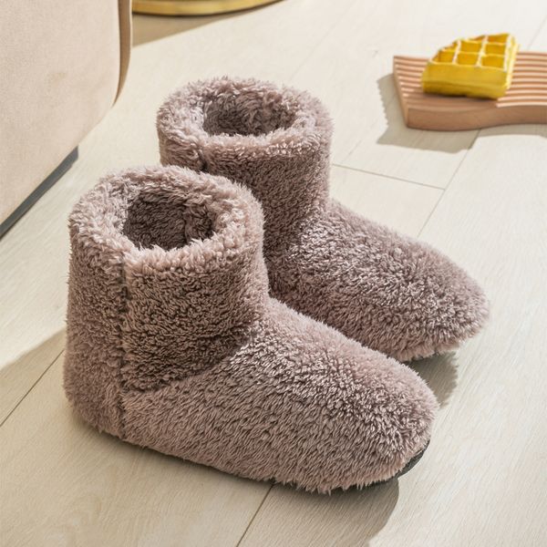 Botas altas de invierno para mujer, zapatos de tacón alto de felpa para interior, mantener el calor en invierno, zapatos de algodón negros, pantuflas cálidas de piel