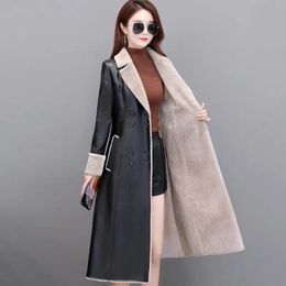 Hiver haute qualité laine d'agneau femmes veste en cuir véritable mode Plus velours épais en cuir femmes veste d'extérieur