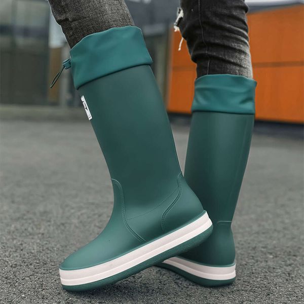 Botas de goma resistentes al desgaste antideslizantes y cálidas impermeables con plataforma verde a la moda para hombre de invierno