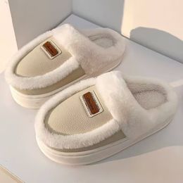 Pantoufles d'hiver en coton pour la maison, semelle épaisse et velours, imperméables, mignonnes, confortables, décontractées, chaudes, chaussures en coton