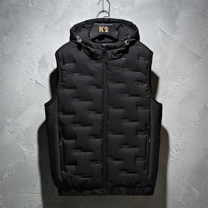 Gilet à capuche d'hiver hommes solide imperméable gilet chaud rembourré veste sans manches gilet décontracté épaissir Parkas hommes vêtements 5XL 211111