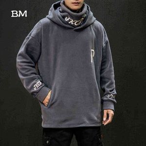 Winter Hoodie Streetwear Fashions Flocking High Collar Hoodie Koreaanse stijl Geborsteld Kleding Heren Hip Hop Harajuku Sweatshirts 211217