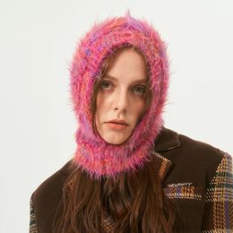 Inverno imitazione pelliccia di visone passamontagna cappello unisex lavorato a maglia berretti con cappuccio all'aperto caldo collo collo berretti berretto per le donne 240102