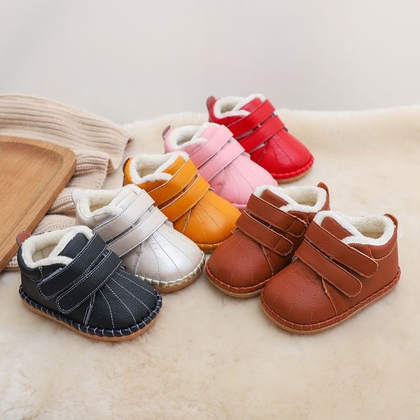 Botas de invierno para niños pequeños, botas de nieve para bebés y niñas, botas de nieve de fondo suave de cuero genuino, zapatos cálidos de felpa para niños al aire libre, zapatos para niños 210317