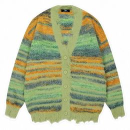 Pulls tricotés irréguliers d'hiver pour hommes Cardigan à rayures amples Bloc de couleur Pull surdimensionné Femme Y2K Harajuku Manteaux en tricot Tops G60n #