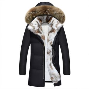 Veste d'hiver pour hommes, manteau long en duvet de haute qualité, à la mode, avec grand col de cheveux, plus épais, chaud, à capuche, pour parc de loisirs, grande taille