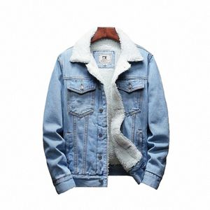 Veste d'hiver Hommes Streetwear Fi Turn Down Col De Fourrure Coupe-Vent Chaud Denim Vestes Hommes Outwear Hip Hop Jeans Manteau 43iu #