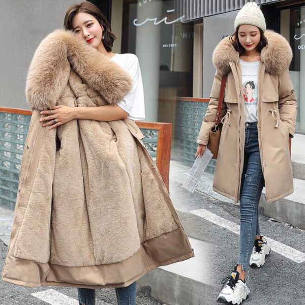 Veste d'hiver nouveau femmes Parka vêtements Long manteau doublure en laine à capuche veste col de fourrure épais chaud vêtements de neige rembourré Parka 4XL