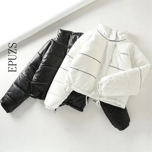 Chaqueta de invierno mujer bomber negro blanco raya reflectante parka moda coreana abrigo grueso ropa 210521