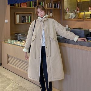 Veste d'hiver Femmes Casual Long Parka Manteau Épais Coton Manteau Couleur Unie Chaud Lâche Vestes Parkas 201128