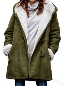 Veste d'hiver sweat à capuche pour femme vestes polaires doux flou sweat à capuche Long décontracté Sherpa sweats à capuche corne bouton manteaux 4KDRG