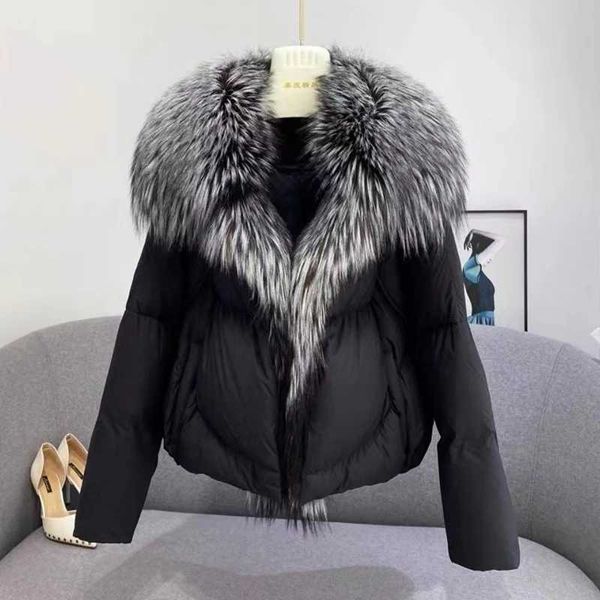 Veste d'hiver femme grand col en fourrure de renard naturel femme 90% duvet de canard blanc Parkas surdimensionné plume manteau bouffant