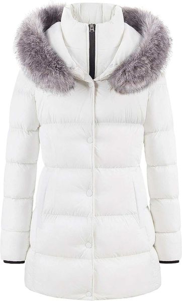 Veste d'hiver en duvet pour femme, manteau de neige, couleur unie, chaud, longue écharpe en fourrure, garniture en fausse fourrure amovible, 6Z9X7