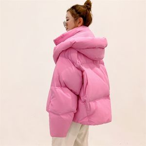 winterjas vrouwen warme mode snoep kleur lange dikke parka jas Koreaanse losse capuchon 210923