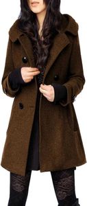 Veste d'hiver femmes chaud mode décontracté Double boutonnage laine caban coupe-vent manteau à capuche 2CGKI