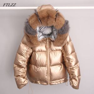 Veste d'hiver Femmes Blanc Canard Down Big Artificielle Fourrure Outwear Manteau Lâche Épais Chaud Parka imperméable 210423