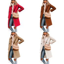 Зимняя куртка, женское шерстяное пальто, повседневное пальто с плоским воротником-баржой, длинное темпераментное пригородное однотонное пальто