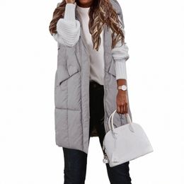 Veste d'hiver Femmes 2023 Automne Gilets Sleevel Veste polaire Zip Up Sweat à capuche Poches LG Vêtements de neige chauds Robes Para Mujer N3UB #