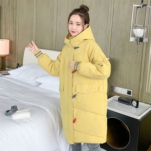 Vestes d'hiver femmes grande taille lâche à capuche femme Parkas bouton de corne à capuche solide col montant épais manteau dames Outwear 201217