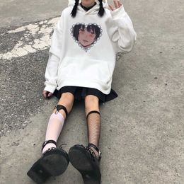 Hiver Japonais Dark Anime Sweat-shirt Lâche Casual Vintage Hip-Hop Dessin animé Harajuku Femmes Vêtements Punk Gothique À Capuchon 210608