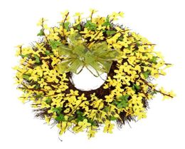Corona de jasminum de invierno, corona de flores artificiales, decoración colgante para pared y puerta para el hogar, jardín, fiesta, boda 88963549121705