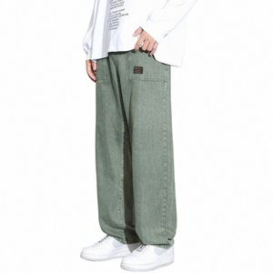 Jeans d'hiver hommes High Street Fi couleur unie pleine longueur pantalon droit style coréen taille haute lâche streetwear mâle 53sv #