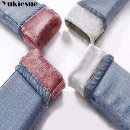 Winter jeans dames Koreaanse hoge taille plus fluwelen magere vrouwelijke denim streetwear dikke warme voeten broek 210608