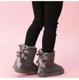 Botas de nieve Bailey con 2 lazos para niños, botas de nieve de cuero genuino para niñas, niños pequeños sólidos con zapatos EU21-35 hc