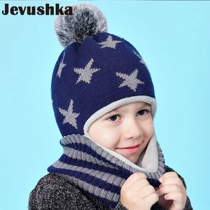 Winter Kinderen Bivakmuts Hoed PomPom Gebreide Beanie Hoeden voor Baby Boy Hoed Sjaal Haarband met Dubbellaags Caps voor jongens 240113