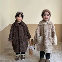 Manteaux d'hiver en polaire berbère pour enfants, manteaux longs et épais, vestes chaudes et amples à col à revers pour garçons et filles, 231225