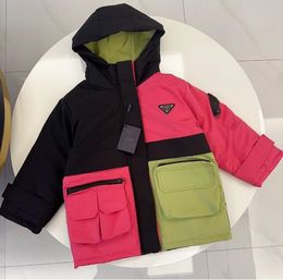 Hiver enfants designer doudoune garçon filles à capuche grandes poches épissé vers le bas coton vestes enfants manteau P2018