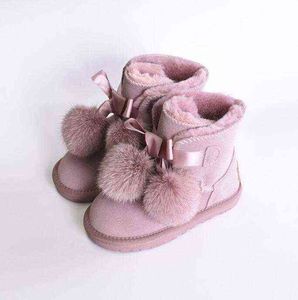 Hiver enfants mode bottes de neige épais en cuir véritable chaud en peluche fond doux bébé filles bottes hiver ski enfant en bas âge botte pour bébé G1210