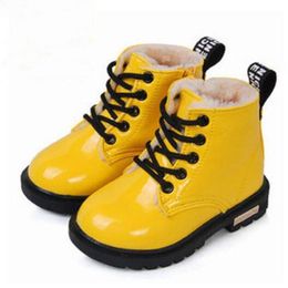Winter Kids Girls Boots laarden Patent Leather Soft Light Weight Non-Slip Martin Boots for Children Footwear